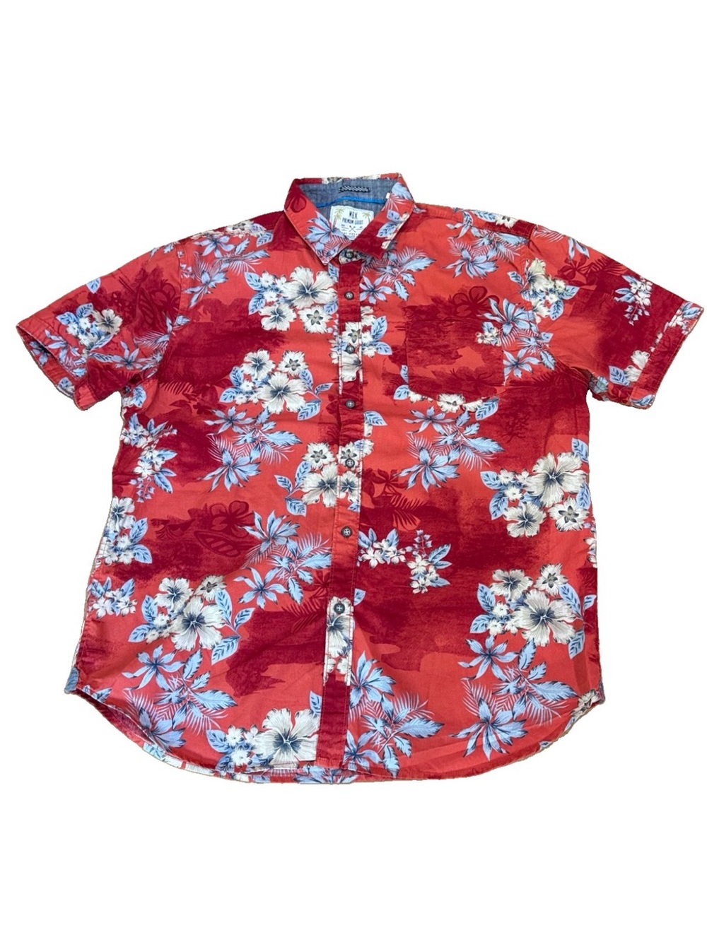 Men’s MBX Premium Goods Red Tropical Hibiscus Floral Hawaiian Shirt Size XL